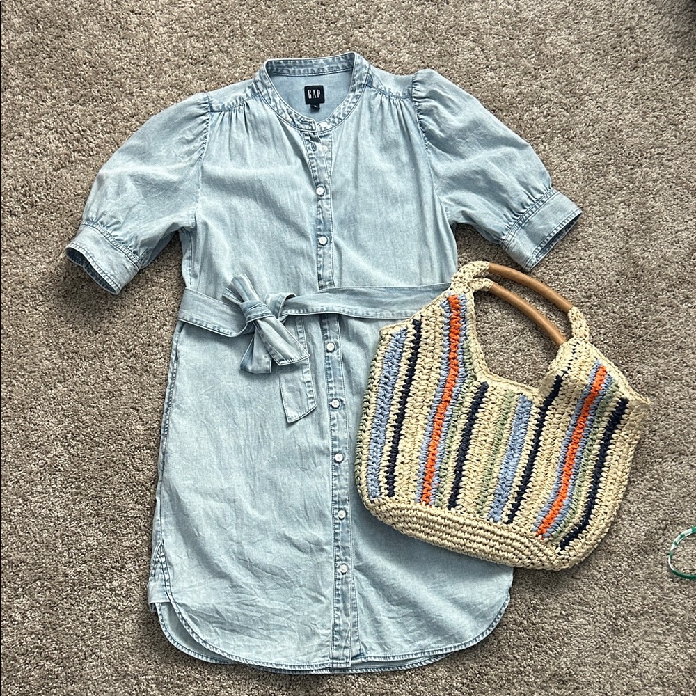 NWOT- GAP Light Blue Denim Shirt Dress with Tie Waist - Picture 2 of 3
